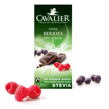 Czekolada z owocami leśnymi ze stewią, deserowa Cavalier, bez cukru, 85g