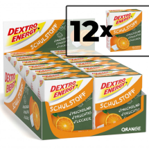 Zestaw 12 opakowań glukozy DEXTRO ENERGY Minis o smaku pomarańczy 50g (33 pastylki)