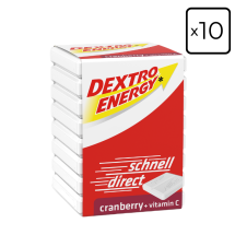 Zestaw 10 kostek glukozy Dextro Energy żurawina z witaminą C 46g - 8 pastylek