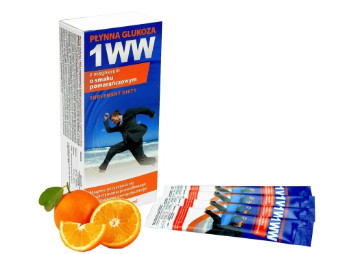 Płynna glukoza 1 WW o smaku pomarańczowym  z dodatkiem magnezu 10 saszetek po 12 ml