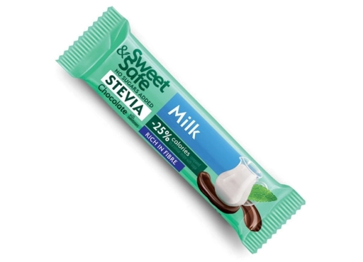 Baton z czekolady mlecznej, słodzony stewią, SweetSafe, 25g